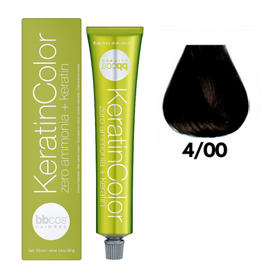 4/00 Крем-краска для волос безаммиачная BBCOS Keratin Color каштановый натуральный интенсивный 100 мл 4/00К фото