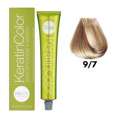 9/7 Крем-фарба для волосся безаміачна BBCOS Keratin Color блондин дуже світло-бежевий 100 мл 9/7К фото