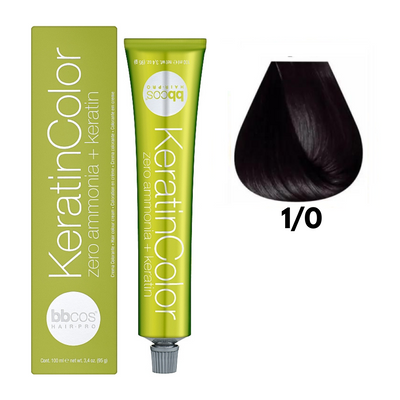 1/0 Крем-фарба для волосся безаміачна BBCOS Keratin Color чорний 100 мл 1/0К фото