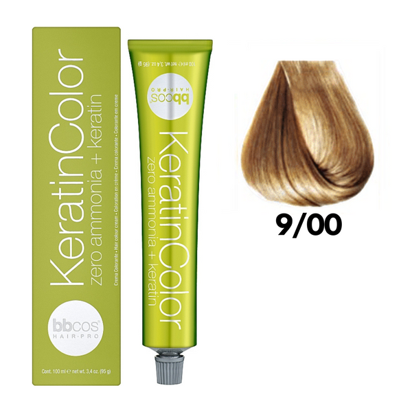9/00 Крем-фарба для волосся безаміачна BBCOS Keratin Color блондин дуже світлий інтенсивний 100 мл 9/00К фото
