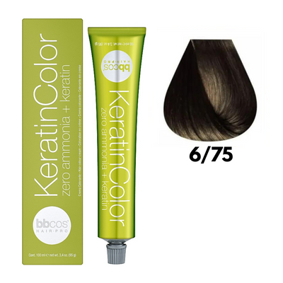 6/75 Крем-фарба для волосся безаміачна BBCOS Keratin Color блондин темний шоколадний 100 мл 6/75К фото