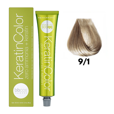9/1 Крем-фарба для волосся безаміачна BBCOS Keratin Color блондин дуже світлий попільний 100 мл 9/1К фото