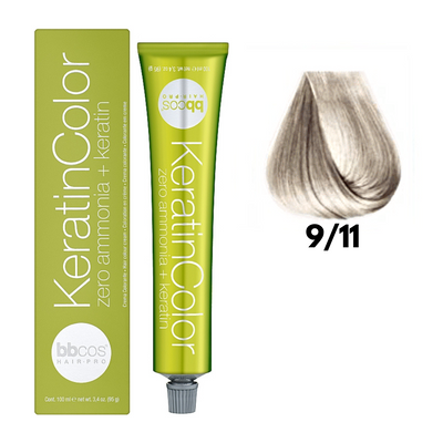9/11 Крем-фарба для волосся безаміачна BBCOS Keratin Color блондин дуже світлий інтенсивний 100 мл 9/11К фото