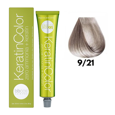 9/21 Крем-фарба для волосся безаміачна BBCOS Keratin Color блондин дуже світлий попелястий фіолетовий 100 мл 9/21К фото