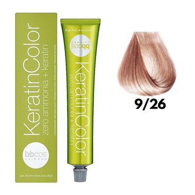 9/26 Крем-фарба для волосся безаміачна BBCOS Keratin Color блондин дуже світлий рожевий 100 мл 9/26К фото