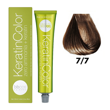 7/7 Крем-фарба для волосся безаміачна BBCOS Keratin Color блондин бежевий 100 мл 7/7К фото