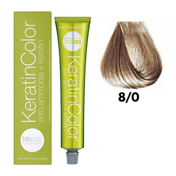 8/0 Крем-фарба для волосся безаміачна BBCOS Keratin Color блондин світлий 100 мл 8/0К фото