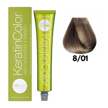 8/01 Крем-фарба для волосся безаміачна BBCOS Keratin Color блондин світло-попелястий 100 мл 8/01К фото