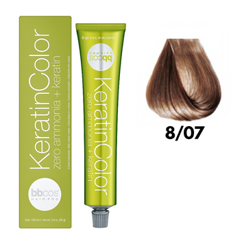 8/07 Крем-фарба для волосся безаміачна BBCOS Keratin Color тютюн світлий 100 мл 8/07К фото