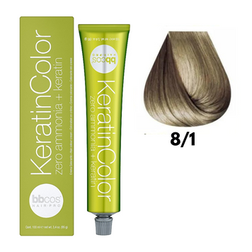 8/1 Крем-фарба для волосся безаміачна BBCOS Keratin Color блондин світло-попелястий 100 мл 8/1К фото