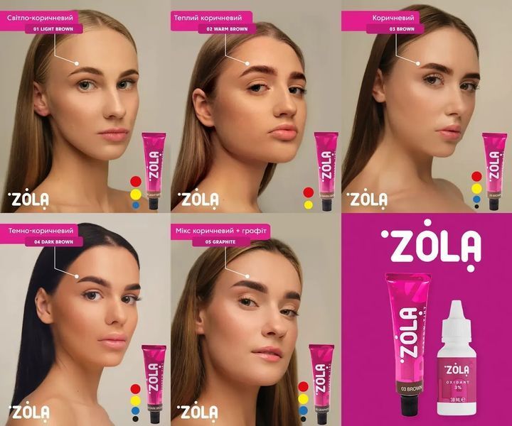 Набір фарб для брів з окисником New Innovative Colouring System Zola (5 фарб + окислювач) 04904 фото