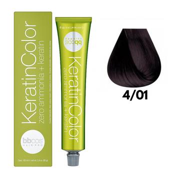 4/01 Крем-фарба для волосся безаміачна BBCOS Keratin Color каштановий натуральний попелястий 100 мл 4/01К фото