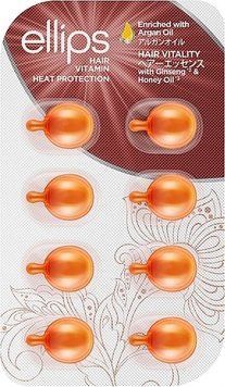 Вітаміни для волосся здоров'я волосся з женьшенем та медом Ellips Hair Vitamin Heat Protection 8 шт x 1 мл 55 фото