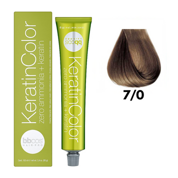 7/0 Крем-фарба для волосся безаміачна BBCOS Keratin Color блондин натуральний 100 мл 7/0К фото