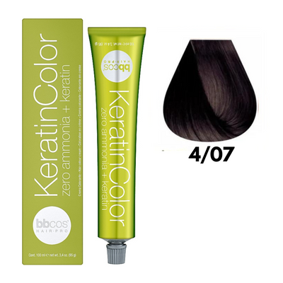 4/07 Крем-фарба для волосся безаміачна BBCOS Keratin Color каштановий натуральний тютюновий 100 мл 4/07К фото